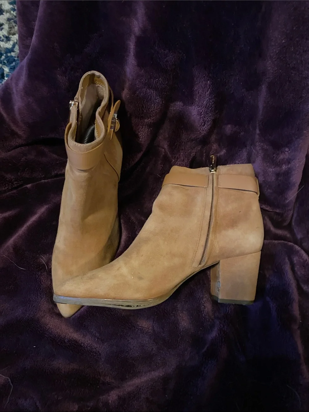 Michael Kors Tan Suede Ankle Booties with MK Accent